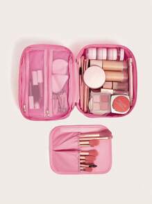 1pc Polyester Storage Bag, Minimalist Solid Color Portable Toiletry Storage Bag, Gift For Valentine's Day,Boho Vibes - Rose Red - View 4