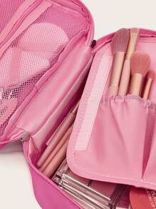 1pc Polyester Storage Bag, Minimalist Solid Color Portable Toiletry Storage Bag, Gift For Valentine's Day,Boho Vibes - Rose Red - View 5