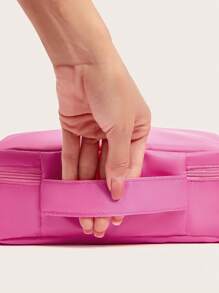 1pc Polyester Storage Bag, Minimalist Solid Color Portable Toiletry Storage Bag, Gift For Valentine's Day,Boho Vibes - Rose Red - View 7