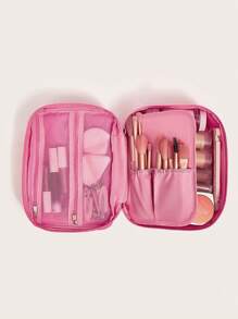 1pc Polyester Storage Bag, Minimalist Solid Color Portable Toiletry Storage Bag, Gift For Valentine's Day,Boho Vibes - Rose Red - View 9