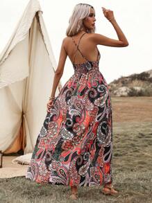 Breezaya 佩斯利印花抽褶細節吊帶連衣裙 - 彩色 - 查看 2