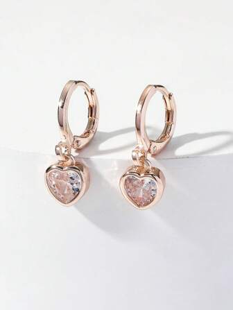 Pendientes de gota con forma de corazón de circonita cúbica - San Valentín, Mamá, Madre, Día de la Madre, Regalo