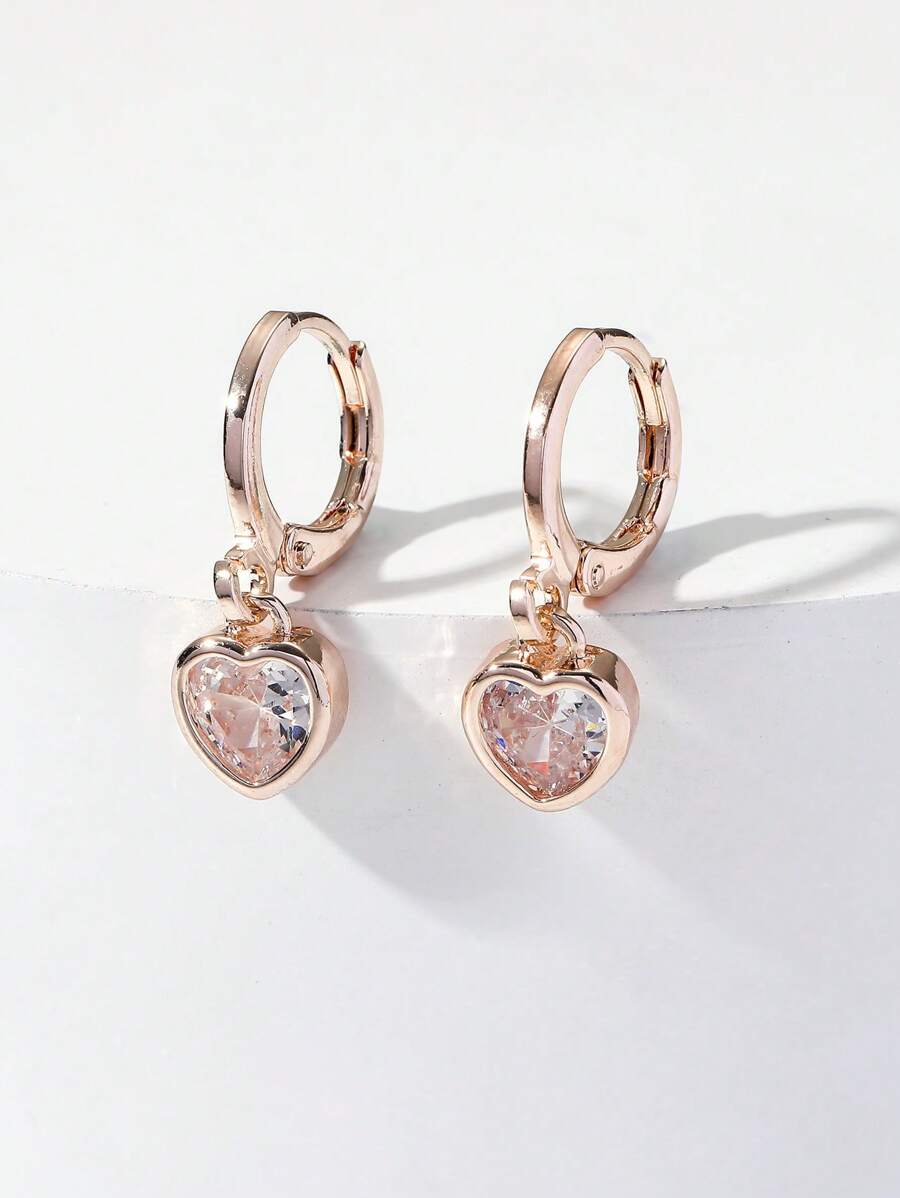 Heart-Shaped Cubic Zirconia Earrings, Gift For Valentine's Day, Mother's Day