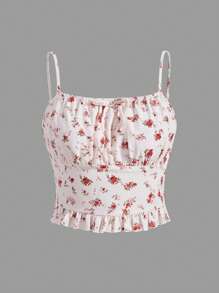 SHEIN 青少年女孩碎花荷葉邊吊帶上衣 - 彩色 - 查看 1