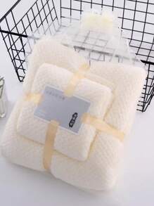 3pcs/set Solid Towel Set, Modernist Towel Set For Bathroom - Beige - View 1