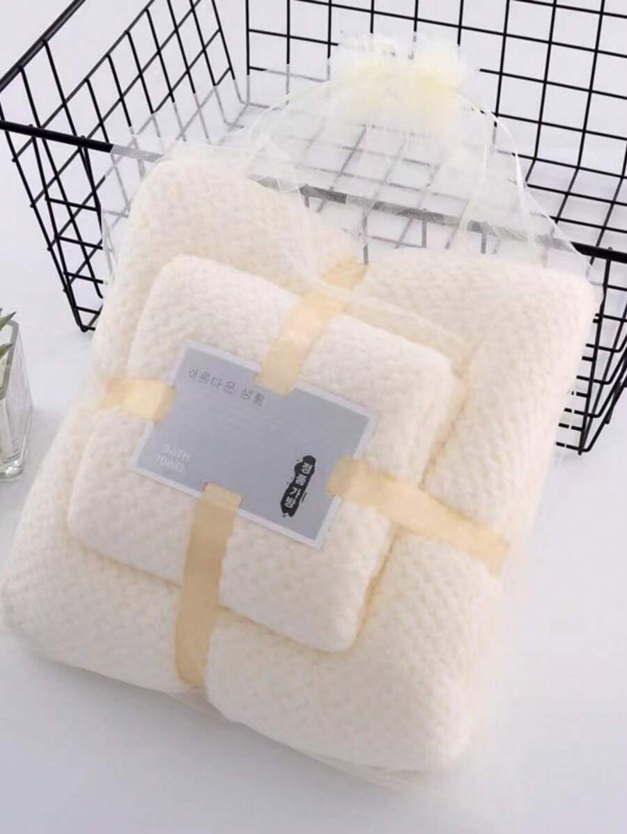 3pcs/set Solid Towel Set, Modernist Towel Set For Bathroom - Beige - View 1
