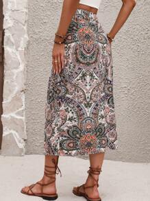 SHEIN VCAY Váy nữ xẻ đùi xếp ly in họa tiết Paisley - Nhiều màu - Xem 2