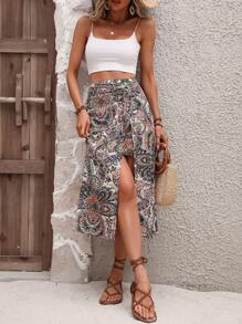 SHEIN VCAY Váy nữ xẻ đùi xếp ly in họa tiết Paisley - Nhiều màu - Xem 3