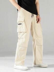 Manfinity EZcore Men Flap Pocket Side Drawstring Waist Cargo Trousers - Khaki - View 1