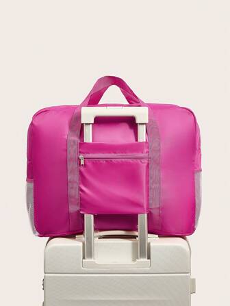 1個大型便攜式收納袋,熱粉色聚酯化妝包,適用於旅行,情人節禮物