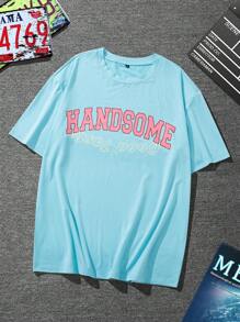 Manfinity Homme Men Letter Graphic Tee - Baby Blue - View 3