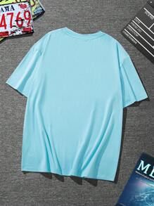 Manfinity Homme Men Letter Graphic Tee - Baby Blue - View 2