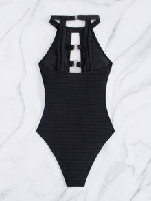 SHEIN SXY Ring Front One Piece Swimsuit - Black - View 4