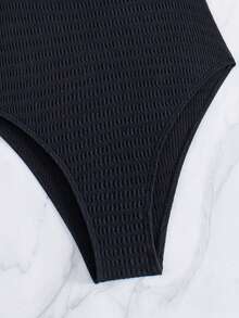 SHEIN SXY Ring Front One Piece Swimsuit - Black - View 7