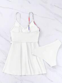 Floral Print Knot Side Swim Dress Summer Beach - White - View 4