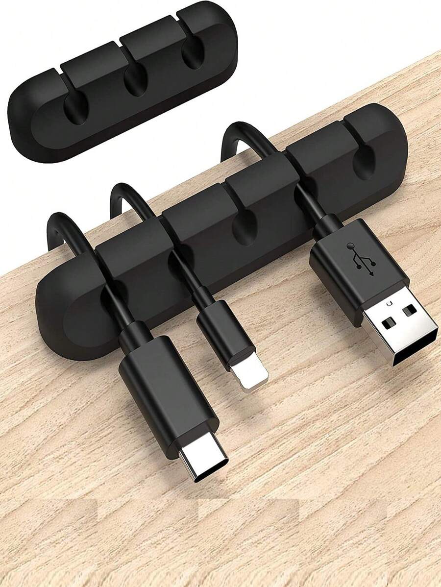 2入組黑色電纜夾線電纜管理USB電纜電源線夾用於汽車家庭和辦公室電纜整理器 - 黑色 - 查看 1