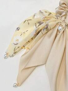 印花人造珍珠裝飾髮圈 - 米色 - 查看 3