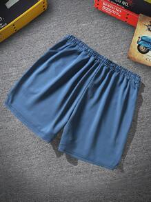 Manfinity Homme Quần Short Nam Dây kéo Túi Chia màu trơn Giải trí - Màu xanh lam - Xem 8