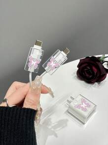 3入組蝴蝶樣式數據線保護頭和充電頭保護適用於20瓦iPhone充電頭 - 彩色 - 查看 5