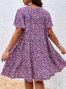 SHEIN Holidaya Đầm Plus Size Viên lá sen Họa tiết hoa Dễ thương - Nhiều màu - Xem 2