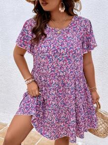 SHEIN Holidaya Đầm Plus Size Viên lá sen Họa tiết hoa Dễ thương - Nhiều màu - Xem 1