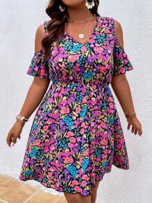 Breezaya 大碼印花挖肩連衣裙 - 黑色 - 查看 4