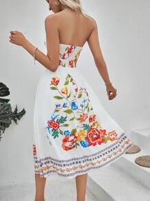 SHEIN VCAY 印花抹胸連衣裙 - 白色 - 查看 2