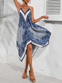 GENKIRA 佩斯利印花手帕下擺吊帶連衣裙 - 彩色 - 查看 5