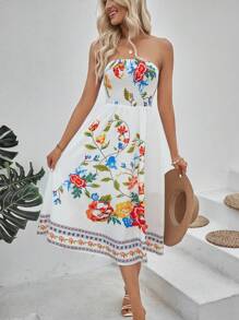 SHEIN VCAY 印花抹胸連衣裙 - 白色 - 查看 5