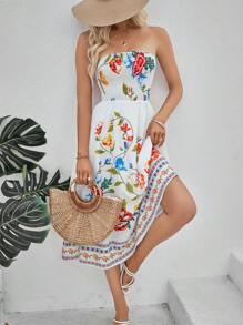 SHEIN VCAY 印花抹胸連衣裙 - 白色 - 查看 6