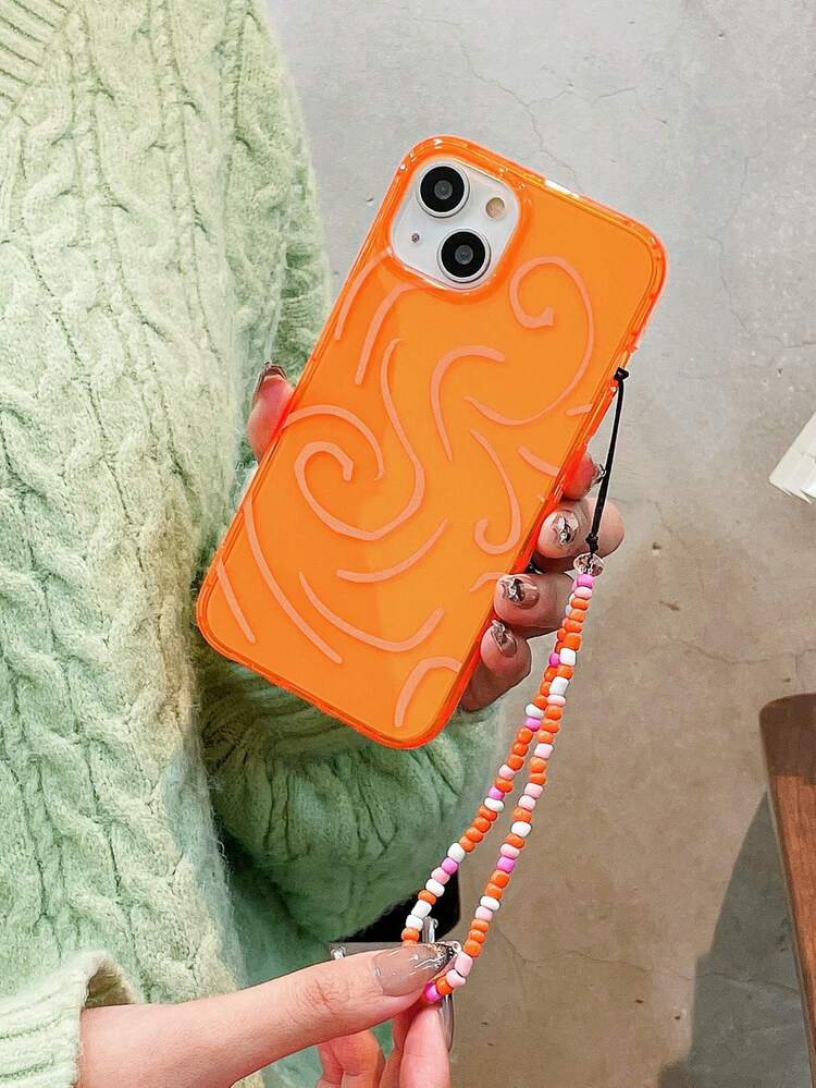 Striped Fluorescent Orange Anti-fall Phone Case With Lanyard