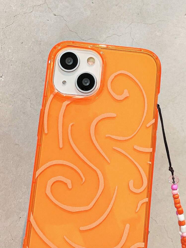 Striped Fluorescent Orange Anti-fall Phone Case With Lanyard