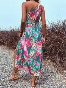 SHEIN VCAY Đầm Thắt lưng Tách cao Hoa Boho - Nhiều màu - Xem 3