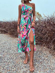 SHEIN VCAY Đầm Thắt lưng Tách cao Hoa Boho - Nhiều màu - Xem 6