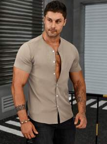 Manfinity Homme Men Solid Button Up Shirt - Khaki - View 6