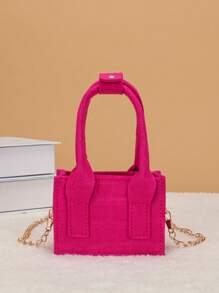 Girls Felt Square Bag Chain Neon Pink Funky Chain - Hot Pink - View 2