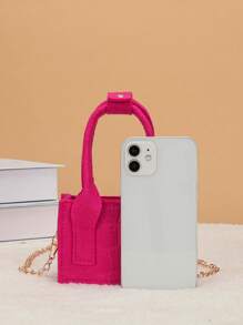 Girls Felt Square Bag Chain Neon Pink Funky Chain - Hot Pink - View 4