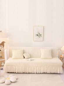 1 Bọc Sofa Màu Be, Polyester Hiện Đại Ren Viền Co Giãn Bọc Sofa Cho Ghế Sofa, Tất Cả Các Mùa - trắng - Xem 1