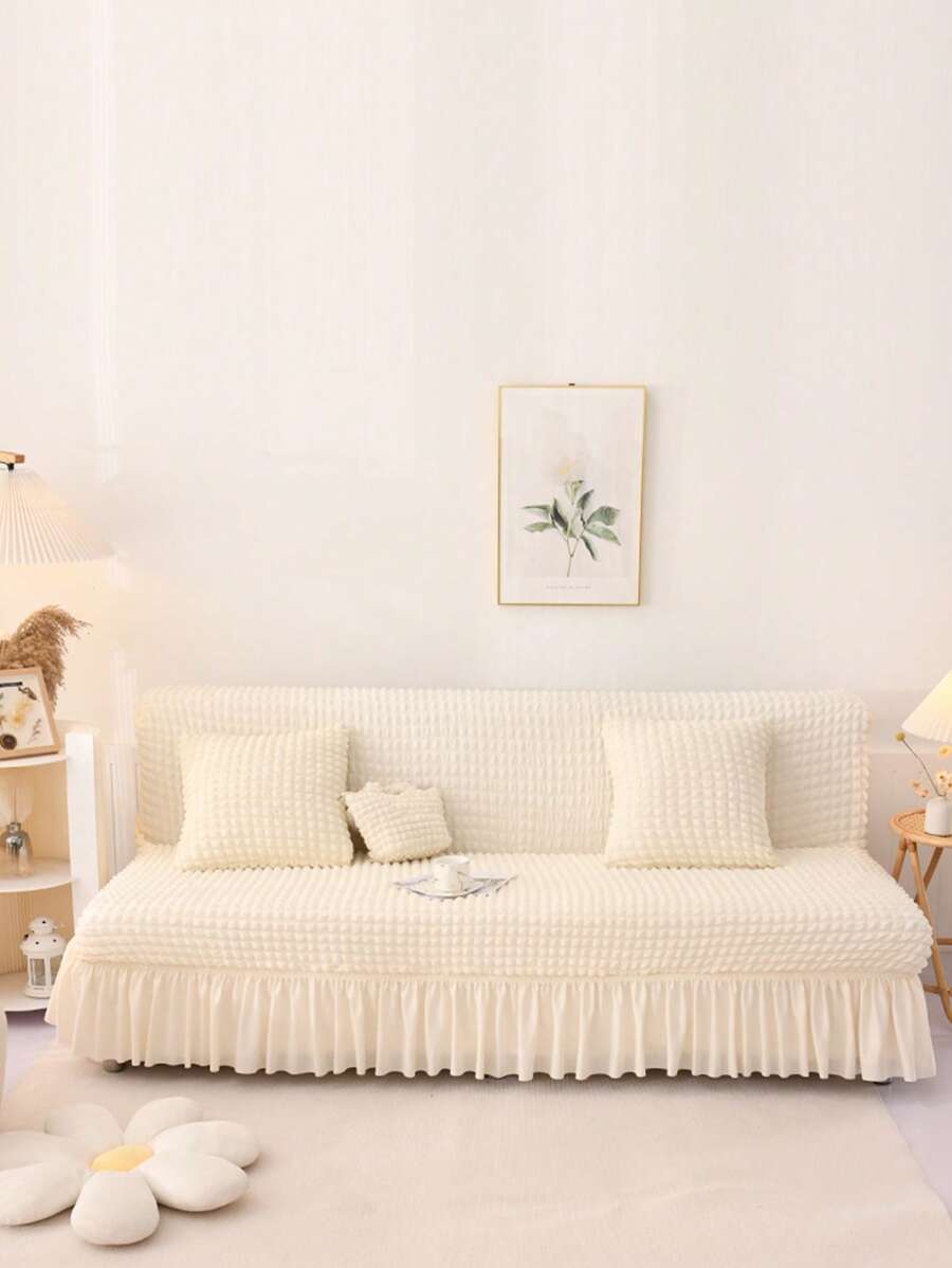 1 Bọc Sofa Màu Be, Polyester Hiện Đại Ren Viền Co Giãn Bọc Sofa Cho Ghế Sofa, Tất Cả Các Mùa - trắng - Xem 1