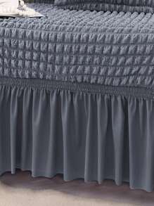 1pc Polyester Sofa Slipcover, Minimalist Ruffle Trim Stretch Sofa Slipcover For Living Room - Grey - View 5