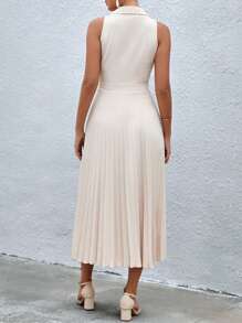 Aveloria Lapel Neck Pleated Hem Dress Workwear