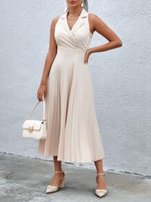 Aveloria Lapel Neck Pleated Hem Dress Workwear