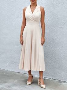 Aveloria Lapel Neck Pleated Hem Dress Workwear