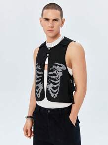 ROMWE MEN ROMWE Avant Hombres Top tank estampado de esqueleto con diseño de hebilla - Negro - Ver 3