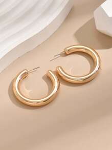 Minimalist Cuff Hoop Earrings - Yellow Gold - View 4