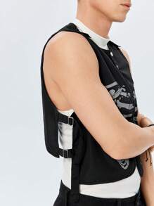 ROMWE MEN ROMWE Avant Hombres Top tank estampado de esqueleto con diseño de hebilla - Negro - Ver 5