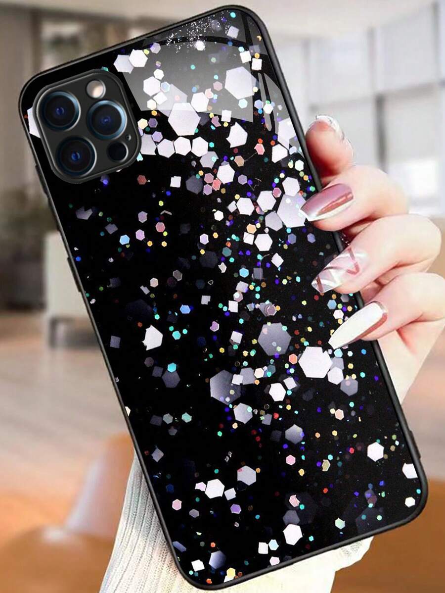 Black Sparkle Glass Phone Case - Black - View 1