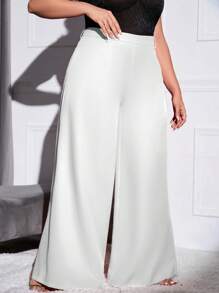 Double Crazy Plus Solid Wide Leg Trousers - White - View 1