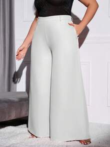 Double Crazy Plus Solid Wide Leg Trousers - White - View 4