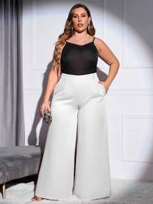 Double Crazy Plus Solid Wide Leg Trousers - White - View 6